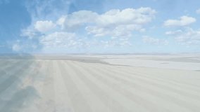 Pixel fragments flickering over beach forming paint stroke revealing HUGE SALE text promoting sale. Digital art, marketing, animation, advertising, vibrant, scenic, dynamic - Powered by Shutterstock - Get 15% off with code: PIKWIZARD15