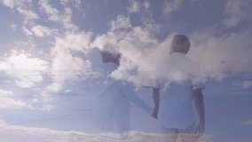 On play senior couple holding hands walking into cloud overlay illustrating wellness journey. Elderly, companionship, serenity, harmony, pastoral, tranquility, ethereal - Powered by Shutterstock - Get 15% off with code: PIKWIZARD15