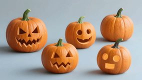 A glowing pumpkin jack o lantern halloween carved face spooky autumn holiday decoration candlelight orange pumpkin glow create playful spooky mood five carved face smooth background cheerful carved - Powered by Shutterstock - Get 15% off with code: PIKWIZARD15