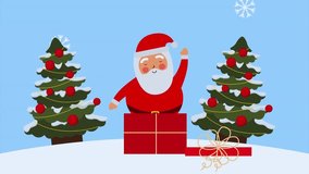 Joyful Christmas animation featuring Santa Claus delivering gifts in a magical snow-covered landscape with festive decorations and falling snow. - Powered by Shutterstock - Get 15% off with code: PIKWIZARD15