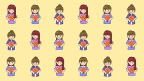Seamless pattern of cartoon girl basketball players with tileable background animation. Repeat wallpaper with female youth basketball and sports icon. Team play backdrop decoration element. - Powered by Shutterstock - Get 15% off with code: PIKWIZARD15