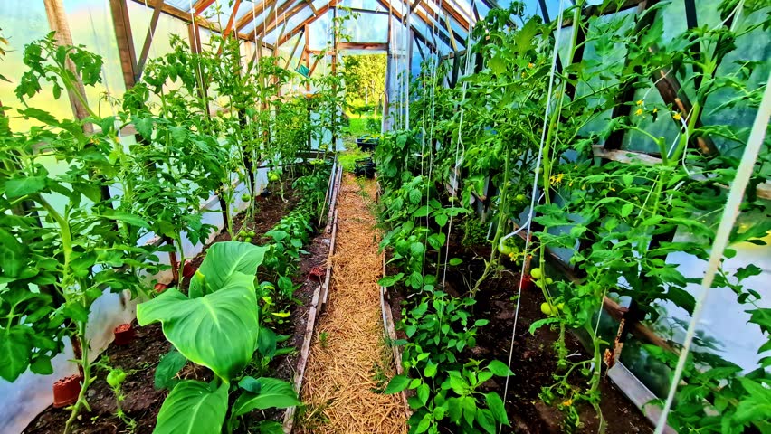 Entering the tomato garden in the greenhouse in Dobele, Latvia