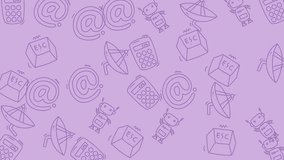 A repeating pattern of communication symbols, including email symbols, calculators, and satellite dishes, on a purple background. - Powered by Shutterstock - Get 15% off with code: PIKWIZARD15