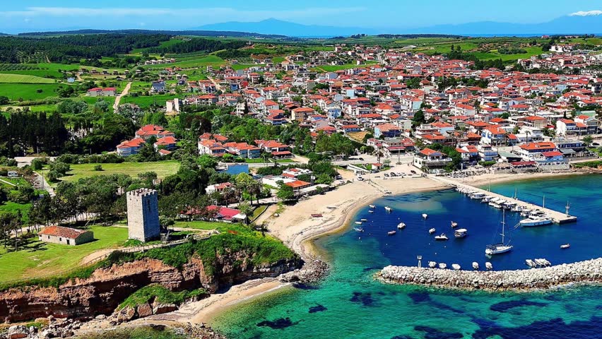 Aerial view of Nea Fokaia, Chalkidiki, Greece