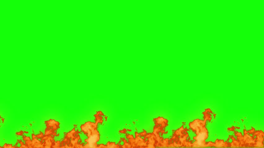 Bed of fire on green screen. Background or design element.