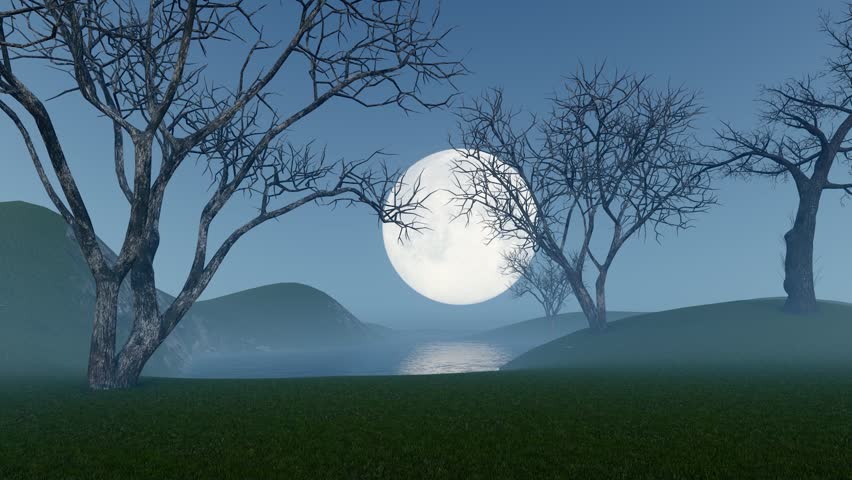 The rising moon over mountains, rivers and lakes