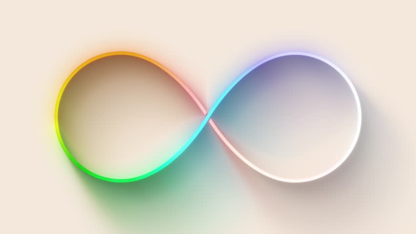 Seamless loop of  infinity symbol. Neon spectrum color-cycling effect.
