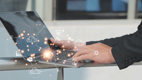 financier working in office financial company. Professional businessman project typing laptop computer. manager working business plan. AI interface using futuristic holographic icons 3d. technology - Powered by Shutterstock - Get 15% off with code: PIKWIZARD15