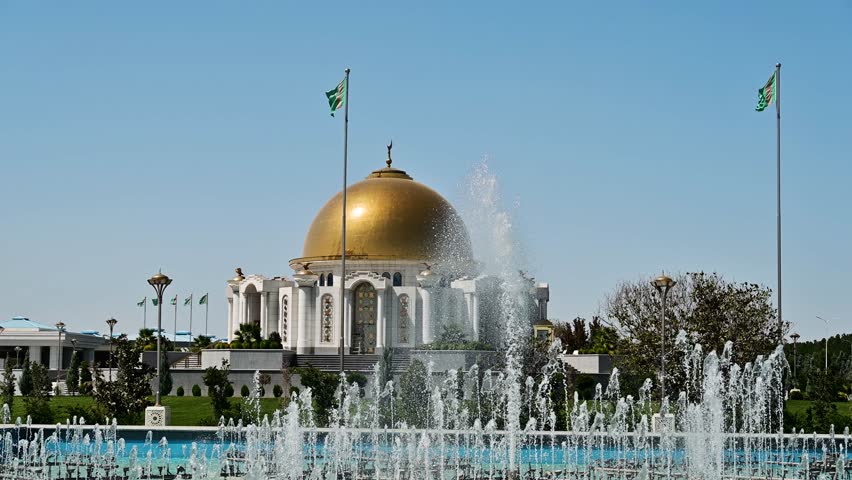 Golden dome mausoleum of Saparmurat Niyazob, known as Turkmenbashi, the first president of Turkmenistan in Ashgabat