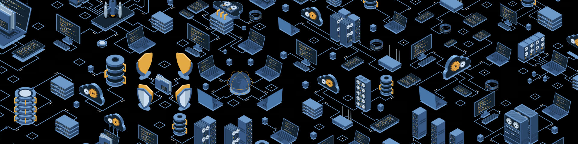 Isometric data network management animation. Cloud storage data and synchronization of devices. Networking, database, cloud storage. Isometric technology. Transparent background with alpha channel