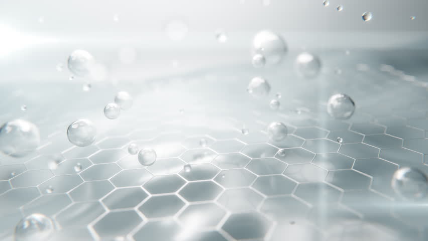 Clean background with molecular drops and skin structure mesh. Ideal for beauty tech, anti-aging, and skincare product visuals.