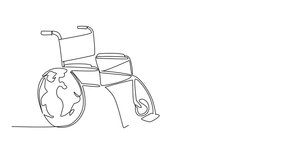 elf drawing animation of single one line drawing wheelchair with outermost wheel position replaced with globe. A world suitable for disabled. Global Accessibility Awareness Day. Full length animated - Powered by Shutterstock - Get 15% off with code: PIKWIZARD15
