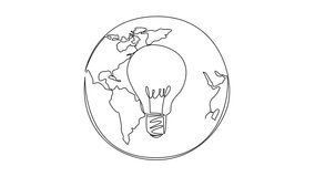 Self drawing animation of single continuous line drawing light bulb in the center of globe. The energy used does not have a negative effect on earth. International Day of Light. Full length animated - Powered by Shutterstock - Get 15% off with code: PIKWIZARD15