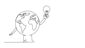 Animation of single one line drawing globe character holding a light bulb. Unique and funny character. Energy. International Day of Light. Continuous line self drawing animated. Full length motion - Powered by Shutterstock - Get 15% off with code: PIKWIZARD15