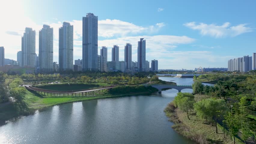 Aerial View Cheongna Lake Park Incheon Metropolitan City