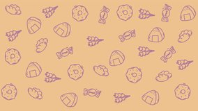 Delicious treats like donuts, dumplings, onigiri, dango candy on an orange background, perfect for food blogs, menus, or social media posts, pattern animation background - Powered by Shutterstock - Get 15% off with code: PIKWIZARD15