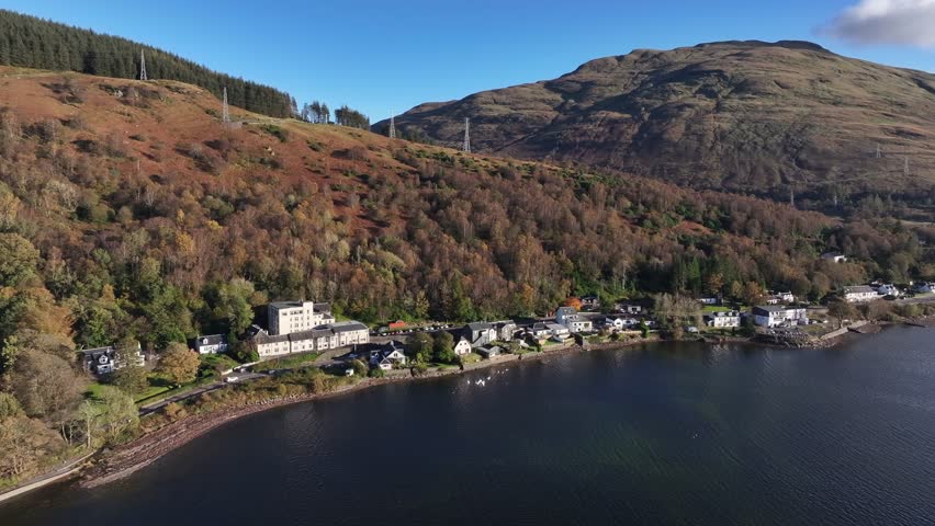 Aerial Video of Arrochar Scotland UK. Arrochar is a village at the head of Loch Long in Argyll and Bute,