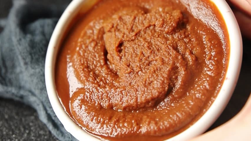 Miso paste spice thick soybean paste for cooking Japanese food tasty snack fresh delicious gourmet food background on the table rustic food top view copy space