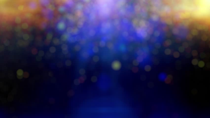 Loop flickering gold blue bokeh on black background animation.Glow blue particles animation with blurred bokeh for winter snow,Christmas and New year background.Snow Snowfall Snowflakes