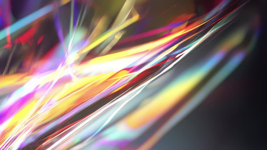 Futuristic holographic glitch reflection with liquid prism distortion and iridescent light shimmer creating cinematic cyberpunk optical overlay 4K