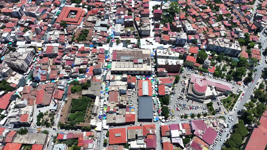 Drone footage of the Tire Market, the largest market in Izmir