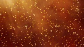 Golden snowflakes drifting and falling across warm brown and orange defocused background with sunrays, festive winter holiday atmosphere with glowing bokeh effect - Powered by Shutterstock - Get 15% off with code: PIKWIZARD15