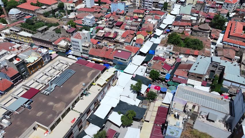 Drone footage of the Tire Market, the largest market in Izmir