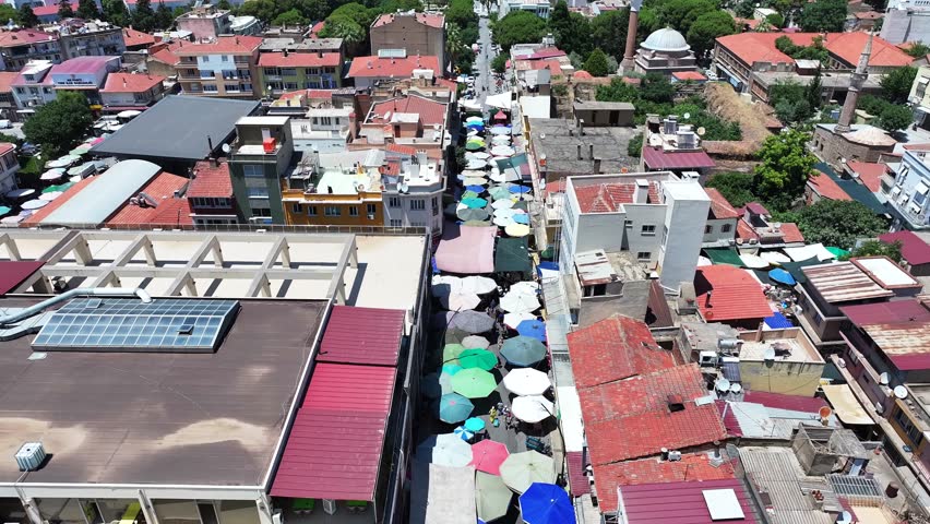 Drone footage of the Tire Market, the largest market in Izmir