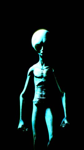 Mysterious alien silhouette emerging from glowing vortex, sci-fi cosmic background, surreal light aura, seamless loop animation, extraterrestrial fantasy