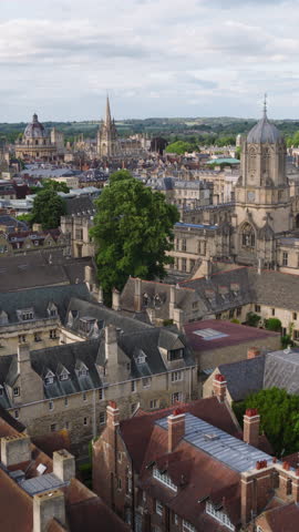 Vertical Video of Oxford, Oxford University, United Kingdom, Vertical Aerial View Shot