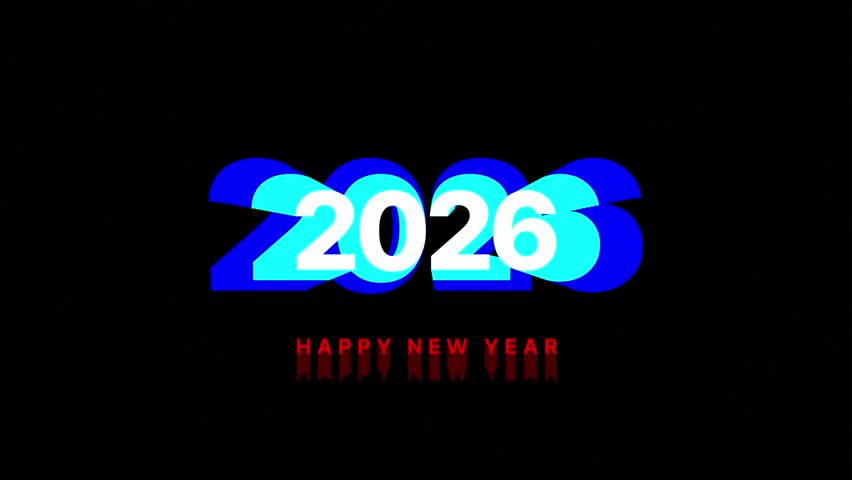 2026 New Year - Bold Glitch Typography Black Background