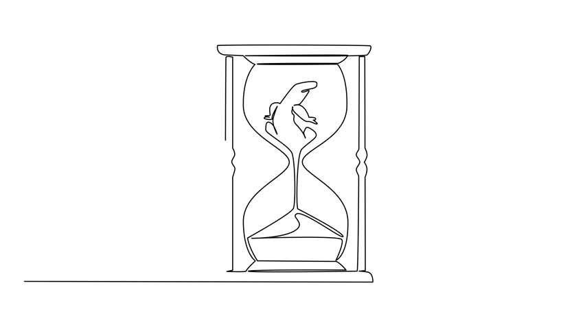 Animated self drawing of single continuous line drawing lower body of komodo dragon is sucked by the sand in the hourglass. Extinct. National Endangered Species Day. Full length single line animation
