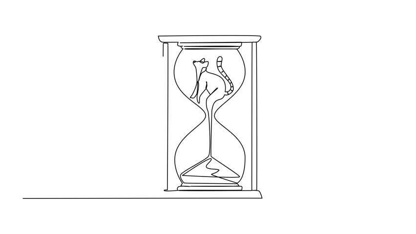 Animated self drawing of single one line drawing giraffe sitting on a big dry tree branch. Loss of natural habitat. Climate change. National Endangered Species Day. Full length single line animation