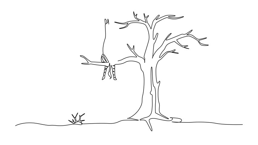 Self drawing animation of single continuous line drawing zebra sitting on a big dry tree branch. Illegal trade. Poaching. Human egocentrism. National Endangered Species Day. Full length animated