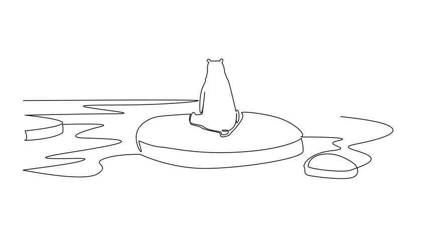 Animation of continuous one line drawing polar bear sitting on a piece of ice. Human behavior global warming. National Endangered Species Day. Single line self drawing animated. Full length motion