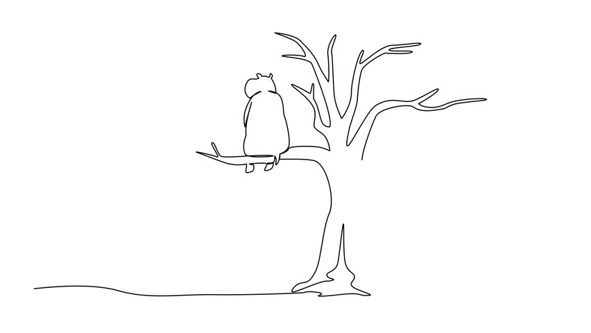 Animation of single one line drawing hippopotamus sitting on dry tree branch. Loss of ecosystem and habitat. National Endangered Species Day. Continuous line self drawing animated. Full length motion