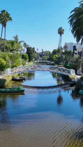 Venice Canal At Los Angeles In California United States. Paradisiac Beach Scenery. Seascape Landmark. Venice Canal At Los Angeles In California United States.