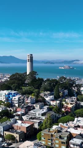 Coit Tower At San Francisco In California United States. Downtown City Skyline. Transportation Scenery. Coit Tower At San Francisco In California United States.