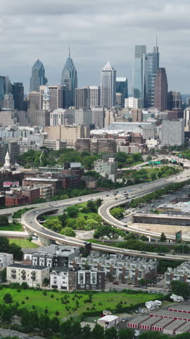 Vertical Video of Philadelphia, Pennsylvania, Vertical Aerial View Shot
