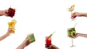 Animated ad of summer cocktails in hands on white background with citrus and mint. Concept of refreshing beverages, mixology menu, alcohol ads, lifestyle visuals, and drink promotion. - Powered by Shutterstock - Get 15% off with code: PIKWIZARD15