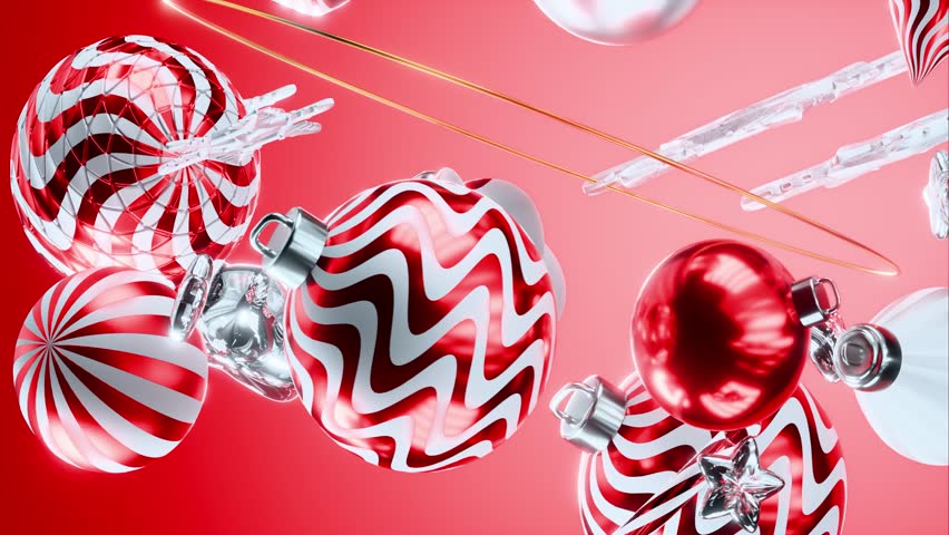 Looping background of Christmas balls and decorations