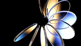 Neon glass circular discs on black background. Abstract 3d animation of crystal holographic plates, iridescent transparent round disks with gold blue gradient, light refraction. Futuristic technology - Powered by Shutterstock - Get 15% off with code: PIKWIZARD15