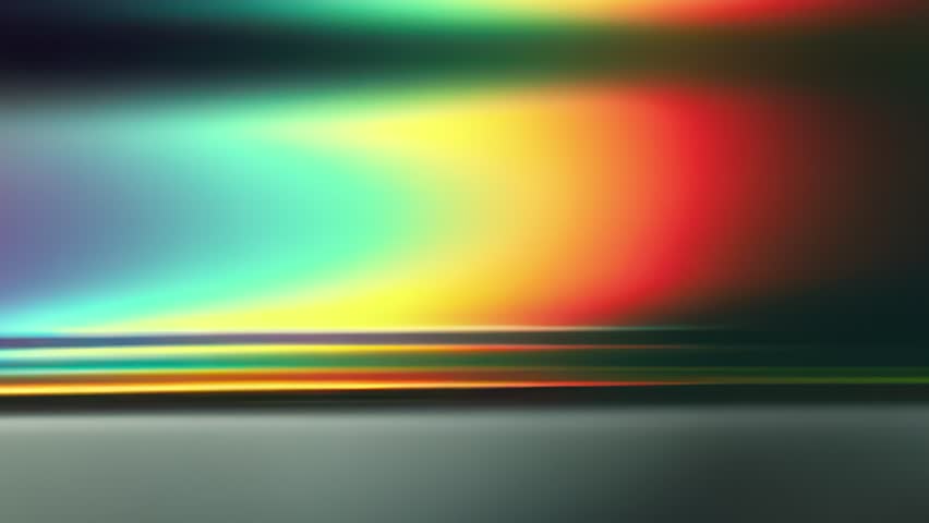 Horizontal rainbow reflection across soft glass texture with optical distortion and chromatic lens flare dreamy holographic gradient motion background 4K