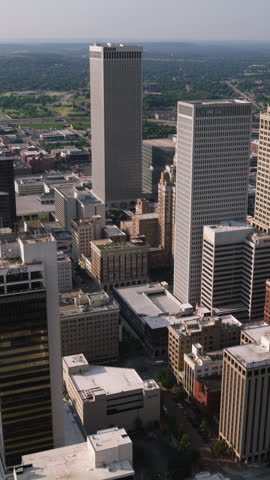 Vertical Video of Tulsa, Oklahoma, Vertical Aerial View Shot, night, evening
