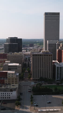 Vertical Video of Tulsa, Oklahoma, Vertical Aerial View Shot, night, evening
