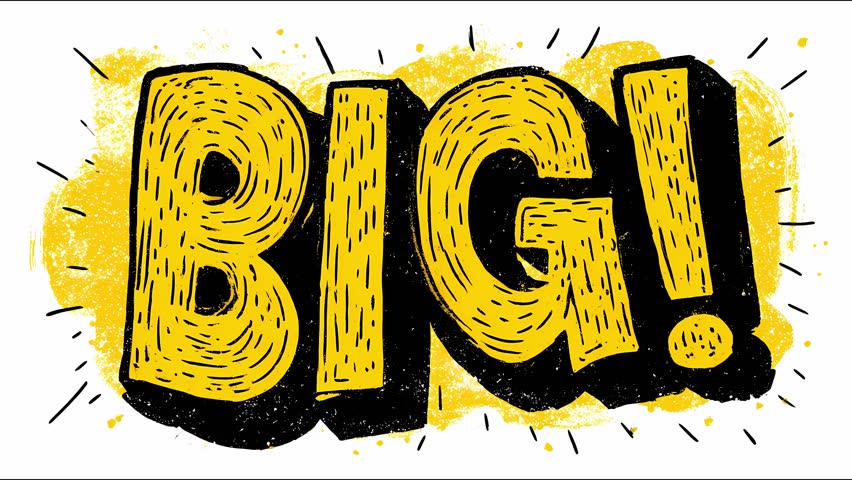 Energetic big! typography animation with dynamic yellow and black effects