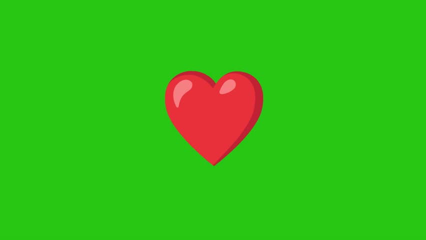 Red broken heart isolated on a plain green screen backdrop.