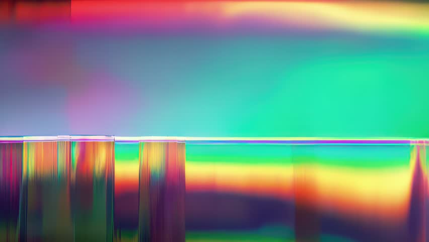 Holographic glitch horizon gradient with aurora like color bands soft lens flare and pearlescent gradient above warm chromatic noise abstract dreamy prism shimmer 4K loop