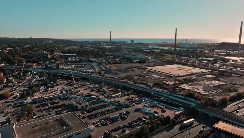 Drone View of Downtown Toronto and the Historic Distillery District