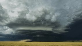 Epic Supercell Mesocyclone With Strong Rotation Over Wheat Field - real footage, long, duration, cinematic 4K - Powered by Shutterstock - Get 15% off with code: PIKWIZARD15